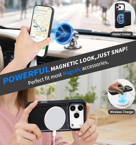 حافظة محفظة MInCYB لهاتف iPhone 17 Pro Max، [متوافقة مع Magsafe] [قابلة للفصل المغناطيسي] [RFID] حافظة جلدية PU مع حامل بطاقة وحزام كروس للنساء والرجال، بني in Kuwait