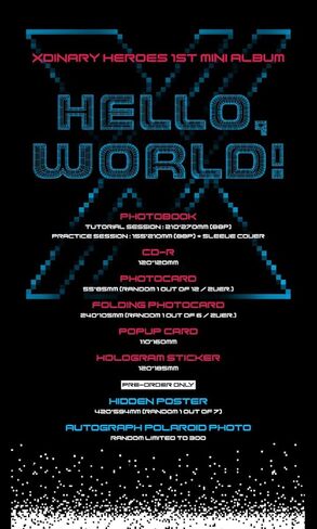 Xdinary Heroes Hello, World! 1st Mini Album TUTORIAL SESSION Version CD+88p PhotoBook+1p PhotoCard+1p Folding PhotoCard+1ea Pop-up Card+1ea Hologram Sticker+Tracking Sealed in Kuwait
