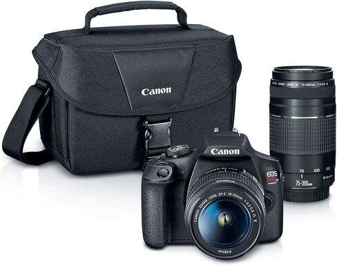 كاميرا Canon EOS Rebel T7 DSLR مع مجموعة عدسات EF-S 18-55mm وEF 75-300mm مع حقيبة، وبطاقة SD سعة 64 جيجابايت، وحزمة برامج الصور والفيديو من Corel PC وملحقاتها in Kuwait