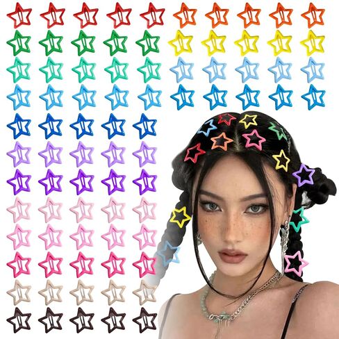 shuielai100 PCS Colorful Y2K Star Hair Clips, 1.18" Metal Snap Barrettes Non-Slip Hair Accessories for Women Girls Teens, Trendy Rave Festival Fashion Styling Clips Set in Kuwait