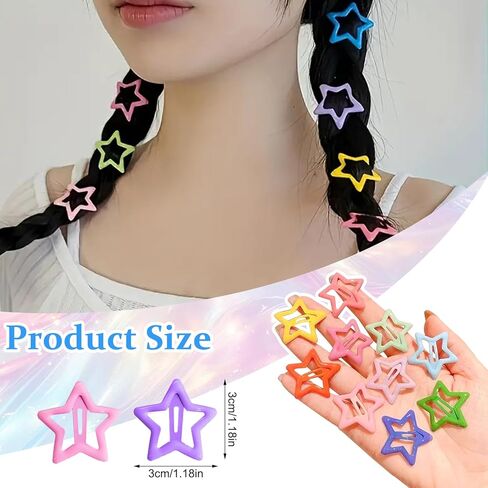 shuielai100 PCS Colorful Y2K Star Hair Clips, 1.18" Metal Snap Barrettes Non-Slip Hair Accessories for Women Girls Teens, Trendy Rave Festival Fashion Styling Clips Set in Kuwait