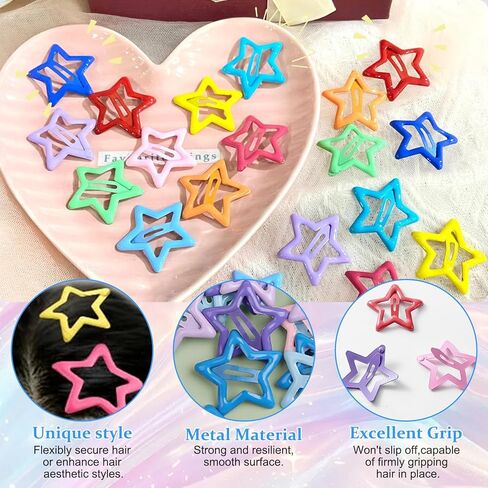 shuielai100 PCS Colorful Y2K Star Hair Clips, 1.18" Metal Snap Barrettes Non-Slip Hair Accessories for Women Girls Teens, Trendy Rave Festival Fashion Styling Clips Set in Kuwait