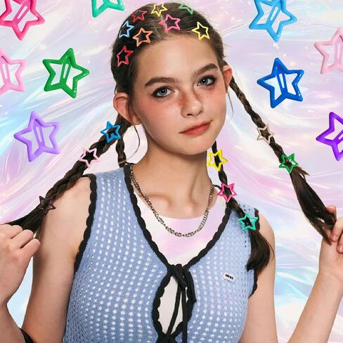 shuielai100 PCS Colorful Y2K Star Hair Clips, 1.18" Metal Snap Barrettes Non-Slip Hair Accessories for Women Girls Teens, Trendy Rave Festival Fashion Styling Clips Set in Kuwait