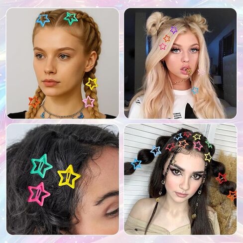 shuielai100 PCS Colorful Y2K Star Hair Clips, 1.18" Metal Snap Barrettes Non-Slip Hair Accessories for Women Girls Teens, Trendy Rave Festival Fashion Styling Clips Set in Kuwait