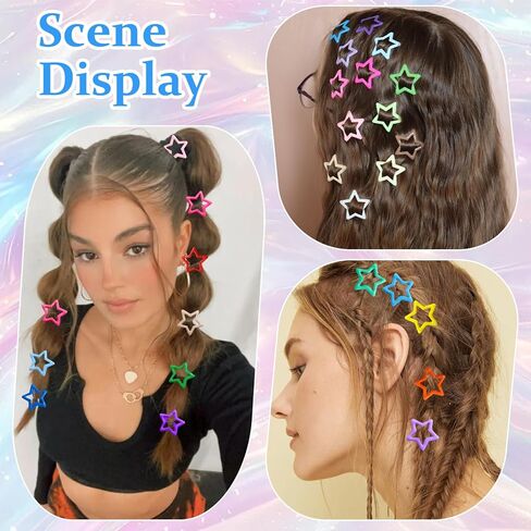 shuielai100 PCS Colorful Y2K Star Hair Clips, 1.18" Metal Snap Barrettes Non-Slip Hair Accessories for Women Girls Teens, Trendy Rave Festival Fashion Styling Clips Set in Kuwait