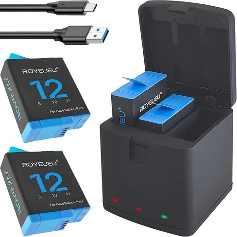 Battery Charger for GoPro Hero 12 11 10 9 Black - 2-Pack Enduro Batteries Replacement Pack for Go Pro Hero12 Hero11 Hero10 Hero9 with Charging Case Kit in Kuwait