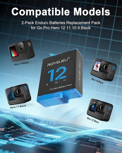 Battery Charger for GoPro Hero 12 11 10 9 Black - 2-Pack Enduro Batteries Replacement Pack for Go Pro Hero12 Hero11 Hero10 Hero9 with Charging Case Kit in Kuwait