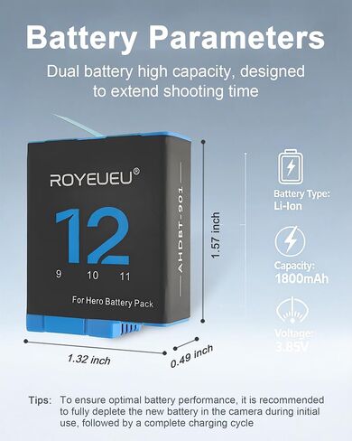 Battery Charger for GoPro Hero 12 11 10 9 Black - 2-Pack Enduro Batteries Replacement Pack for Go Pro Hero12 Hero11 Hero10 Hero9 with Charging Case Kit in Kuwait