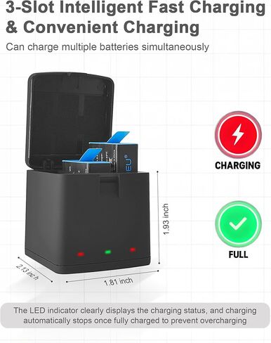 Battery Charger for GoPro Hero 12 11 10 9 Black - 2-Pack Enduro Batteries Replacement Pack for Go Pro Hero12 Hero11 Hero10 Hero9 with Charging Case Kit in Kuwait