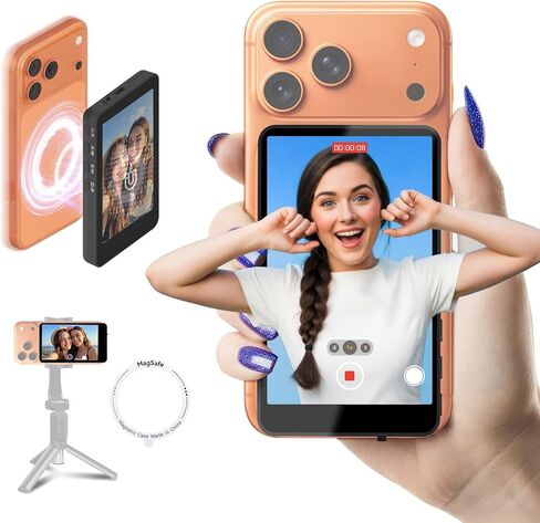 شاشة SYNCO XView Selfie لسلسلة iPhone 7-17، شاشة P2P لاسلكية خاصة آمنة، شاشة كاميرا خلفية مغناطيسية 4K/1080p مع نطاق 164FT للبث المباشر على YouTube TikTok (أسود) in Saudi Arabia
