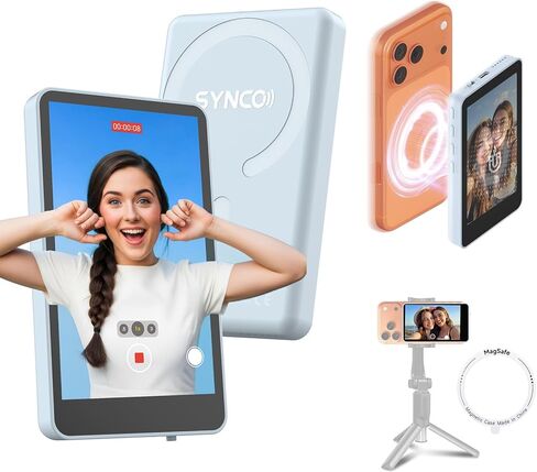 شاشة SYNCO XView Selfie لسلسلة iPhone 7-17، شاشة P2P لاسلكية خاصة آمنة، شاشة كاميرا خلفية مغناطيسية 4K/1080p مع نطاق 164FT للبث المباشر على YouTube TikTok (أسود) in Saudi Arabia
