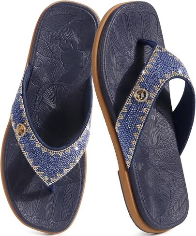 ONCAI Women's Flat Studded Flip Flops with Rhinestone Sparkling Summer Beach Pool Walking Sandals with Outdoor Rubber Sole US Size 6-12 in Kuwait