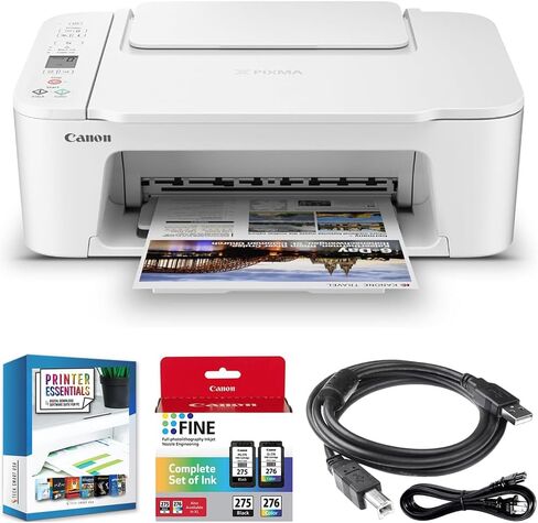 طابعة Canon PIXMA TS3720 لاسلكية الكل في واحد مع وحدة تغذية تلقائية للمستندات والطباعة المحمولة والنسخ والفاكس والماسح الضوئي باللون الأبيض 6671C022 (متجددة) مع كابل الطابعة ومجموعة برامج الأعمال الصغيرة in Kuwait