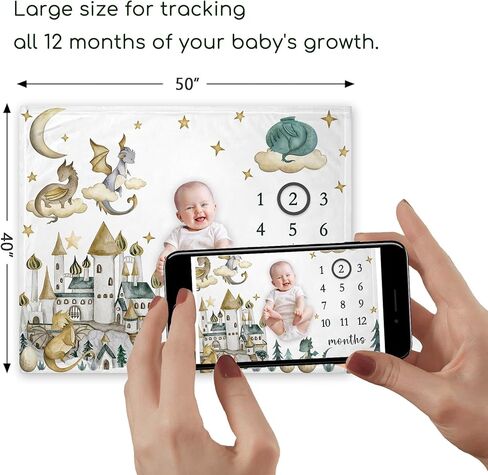 Yuzioey Dragon Milestone Blanket، بطانية Dragon Fairy Tale لنمو الطفل، بطانية شهرية، Watch Me Grow Dragon Baby Nursery للأمهات الجدد (50 بوصة × 40 بوصة) in Kuwait