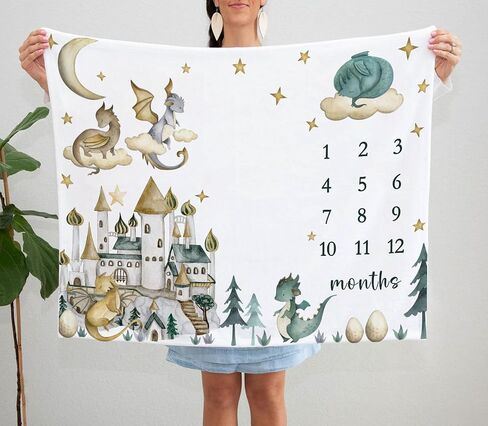 Yuzioey Dragon Milestone Blanket، بطانية Dragon Fairy Tale لنمو الطفل، بطانية شهرية، Watch Me Grow Dragon Baby Nursery للأمهات الجدد (50 بوصة × 40 بوصة) in Kuwait