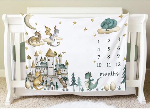 Yuzioey Dragon Milestone Blanket، بطانية Dragon Fairy Tale لنمو الطفل، بطانية شهرية، Watch Me Grow Dragon Baby Nursery للأمهات الجدد (50 بوصة × 40 بوصة) in Kuwait