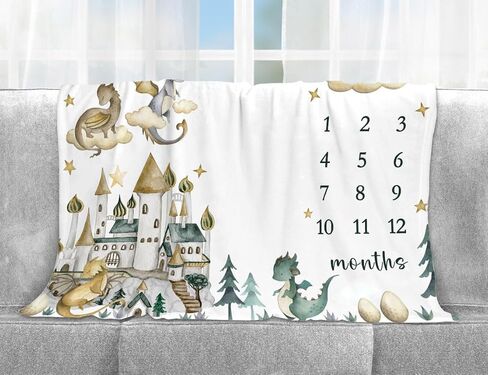 Yuzioey Dragon Milestone Blanket، بطانية Dragon Fairy Tale لنمو الطفل، بطانية شهرية، Watch Me Grow Dragon Baby Nursery للأمهات الجدد (50 بوصة × 40 بوصة) in Kuwait