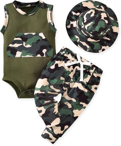 Baby Boy Camo Sleeveless Bodysuit Pants Set 0-18 Months in Kuwait