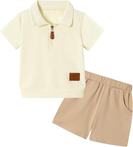 YALLET Toddler Baby Boy Clothes Summer Outfits Short Sleeve Solid Sweatshirt + Shorts 2 Piece Sweatsuit Sets 1-5T in Kuwait