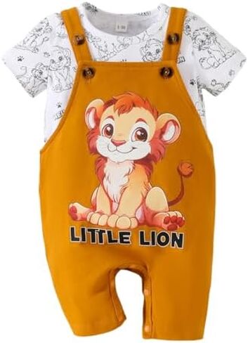 Newborn Baby Boy Clothes Short Sleeve T shirt Infant Cartoon Overalls Adjustable Suspender Pants Set Outfits in Saudi Arabia