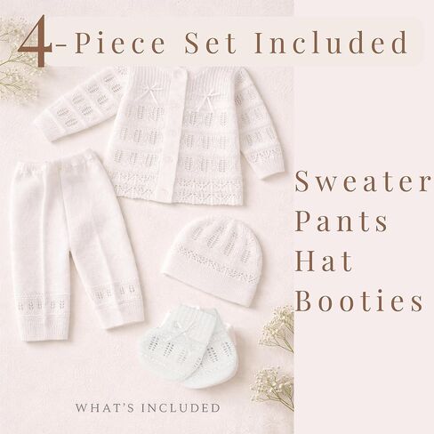 Newborn Coming Home Outfit Baby Gift Set Handmade Knit 4 Piece First Outfit Boy Girl 0-3M in Saudi Arabia