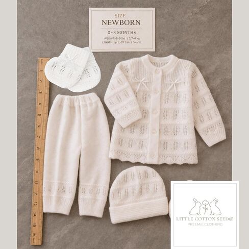 Newborn Coming Home Outfit Baby Gift Set Handmade Knit 4 Piece First Outfit Boy Girl 0-3M in Kuwait