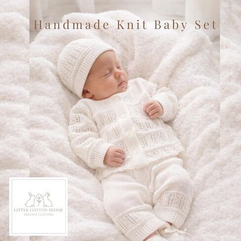 Newborn Coming Home Outfit Baby Gift Set Handmade Knit 4 Piece First Outfit Boy Girl 0-3M in Saudi Arabia