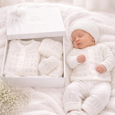 Newborn Coming Home Outfit Baby Gift Set Handmade Knit 4 Piece First Outfit Boy Girl 0-3M in Saudi Arabia