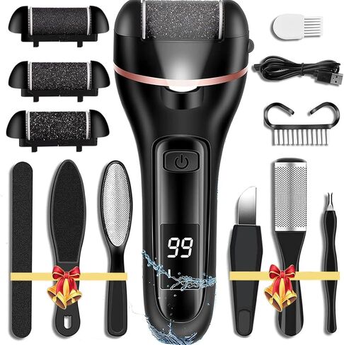 Callus Remover for Feet, 13-in-1 Professional Pedicure Tools Foot Care Kit, Foot Scrubber Electric Feet File Pedi for Hard Cracked Dry Dead Skin, 3 Rollers, 2 Speed, Battery Display (Black) in Saudi Arabia