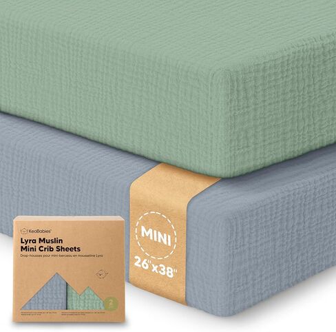 2-Pack Muslin Mini Crib Sheets for Boys, Girls - 38x26 Pack and Play Sheets Fitted, Organic Cotton, Compatible with Graco Pack N Play Mattress, Neutral Toddler Playard Bedding, Soft Breathable (Slate) in Saudi Arabia