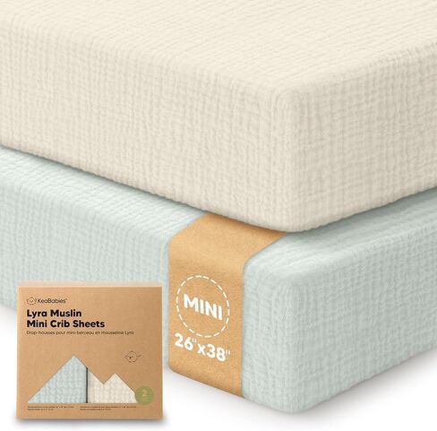2-Pack Muslin Mini Crib Sheets for Boys, Girls - 38x26 Pack and Play Sheets Fitted, Organic Cotton, Compatible with Graco Pack N Play Mattress, Neutral Toddler Playard Bedding, Soft Breathable (Slate) in Saudi Arabia