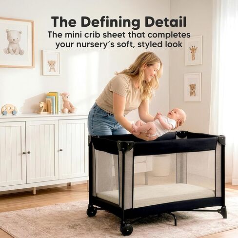 2-Pack Muslin Mini Crib Sheets for Boys, Girls - 38x26 Pack and Play Sheets Fitted, Organic Cotton, Compatible with Graco Pack N Play Mattress, Neutral Toddler Playard Bedding, Soft Breathable (Slate) in Saudi Arabia