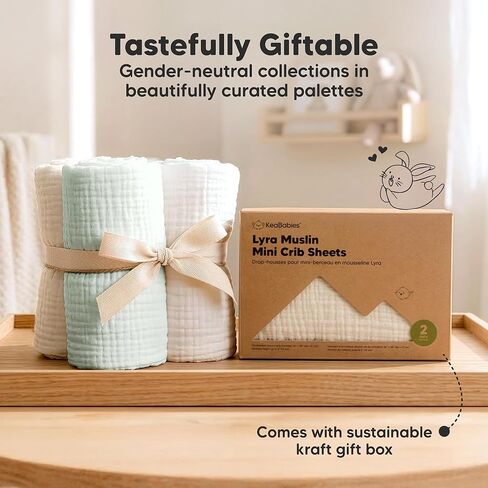 2-Pack Muslin Mini Crib Sheets for Boys, Girls - 38x26 Pack and Play Sheets Fitted, Organic Cotton, Compatible with Graco Pack N Play Mattress, Neutral Toddler Playard Bedding, Soft Breathable (Slate) in Saudi Arabia