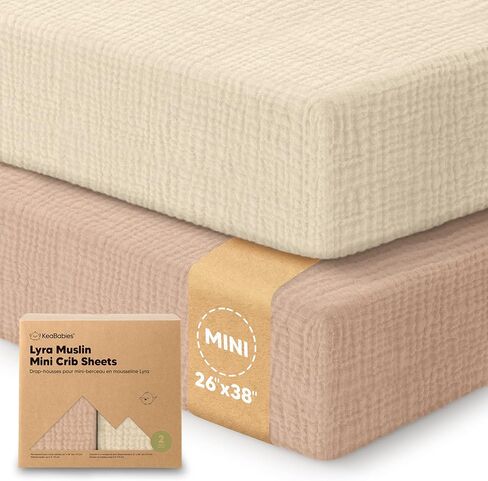 2-Pack Muslin Mini Crib Sheets for Boys, Girls - 38x26 Pack and Play Sheets Fitted, Organic Cotton, Compatible with Graco Pack N Play Mattress, Neutral Toddler Playard Bedding, Soft Breathable (Slate) in Saudi Arabia