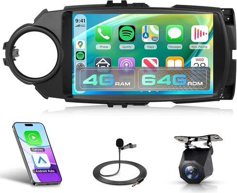 Rimoody 4G+64G Car Stereo for Toyota Yaris 2012-2016 Wireless CarPlay Android Auto, Android 15 Car Radio 9'' in-Cell Touch Screen/GPS/Bluetooth 5.0/FM RDS/EQ/Wi-Fi/Mirror Link, AHD Rear Camera in Saudi Arabia
