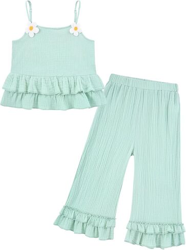 Toddler Girl Bell Bottom Outfit 12 Months - 4T Summer Clothes Boho Camisole Top and Wide Leg Pant in Saudi Arabia