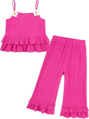 Toddler Girl Bell Bottom Outfit 12 Months - 4T Summer Clothes Boho Camisole Top and Wide Leg Pant in Saudi Arabia
