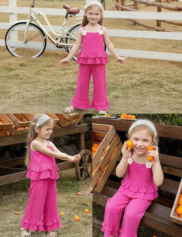 Toddler Girl Bell Bottom Outfit 12 Months - 4T Summer Clothes Boho Camisole Top and Wide Leg Pant in Saudi Arabia