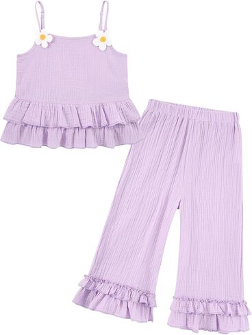 Toddler Girl Bell Bottom Outfit 12 Months - 4T Summer Clothes Boho Camisole Top and Wide Leg Pant in Saudi Arabia