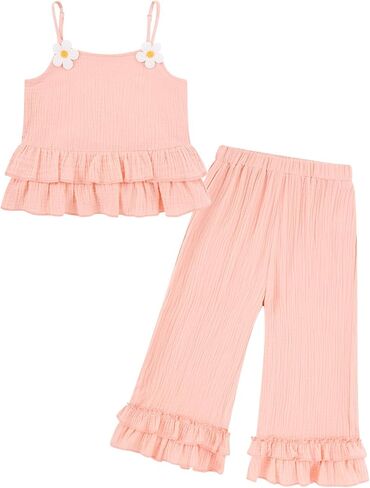 Toddler Girl Bell Bottom Outfit 12 Months - 4T Summer Clothes Boho Camisole Top and Wide Leg Pant in Saudi Arabia