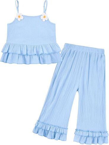 Toddler Girl Bell Bottom Outfit 12 Months - 4T Summer Clothes Boho Camisole Top and Wide Leg Pant in Saudi Arabia