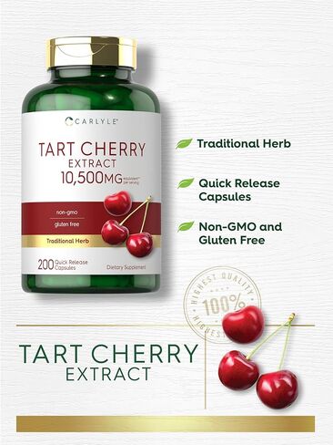 Carlyle Tart Cherry Capsules | 10,500mg | 200 Pills | Max Potency | Non-GMO, Gluten Free | Tart Cherry Juice Extract in Kuwait