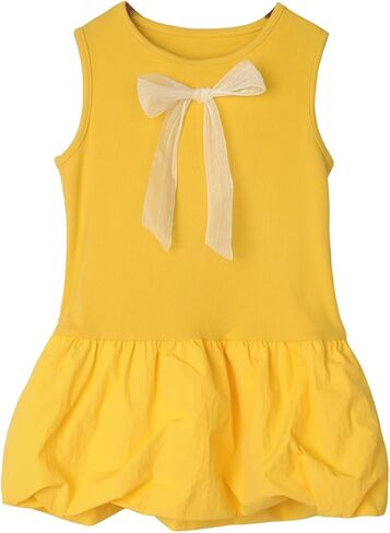 PopReal Baby Toddler Girl Bubble Dress Summer Sleeveless Crew Neck Tank Dress with Cute Bow Casual Sundress for Kids 12M-7Y in Kuwait