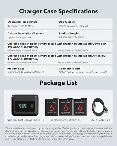 3 عبوات بطارية OSMO Action 6 وشاحن سريع ذكي لـ DJI Osmo 360، Action 6، Action 5 Pro، Action 4/3، حافظة شحن سريعة ثلاثية الفتحات 24 وات PD مع شاشة OLED، بطارية OSMO 360 بقدرة 2100 مللي أمبير في الساعة in Kuwait
