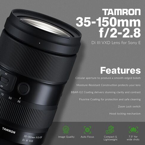 عدسة Tamron 35-150 مم f/2-2.8 Di III VXD لكاميرا Sony E ذات إطار كامل وتكبير متوسط ​​المدى سريع مع تركيز تلقائي VXD، حزمة مع فلتر ND، حقيبة ظهر، مجموعة تنظيف، ضمان Tamron لمدة 6 سنوات in Kuwait
