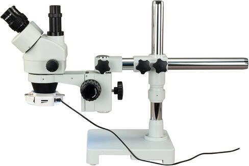 OMAX 7X-45X Trinocular Zoom Stereo Microscope on Single Bar Boom Stand with 144-LED Ring Light in Kuwait