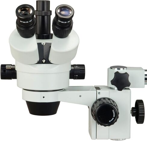OMAX 7X-45X Trinocular Zoom Stereo Microscope on Single Bar Boom Stand with 144-LED Ring Light in Kuwait
