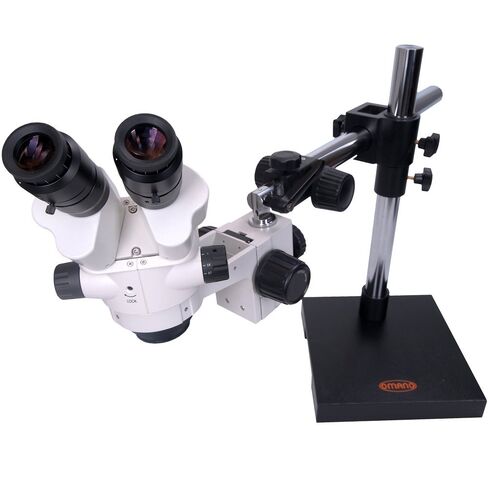 عمانو OM2300S-V10-7.5X-45X - منظار - مجهر فحص ستيريو تكبير - حامل ذراع واحد ممتاز - شريط تمديد 4 بوصة - ضوء حلقة LED in Kuwait