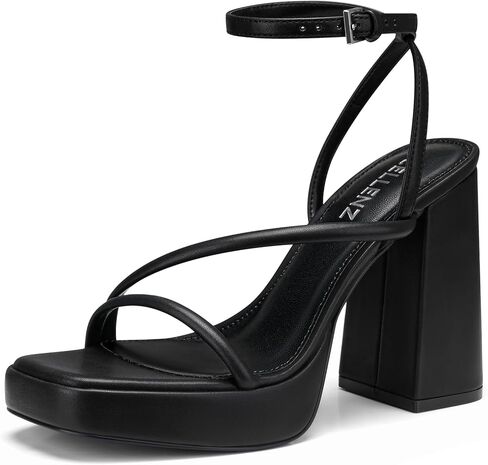 CELLENZ Women Chunky High Heels: 4.5 Inch Sexy Strappy Heels Night Prom Party, Platform Square Comfortable Casual Heels, White Gold Open Toe Summer Heel Sandals in Saudi Arabia