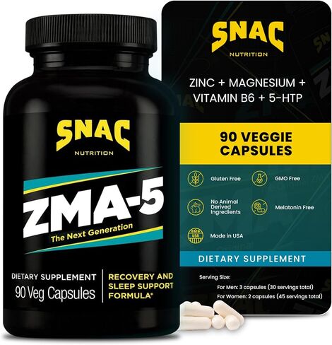 مكمل مساعد النوم SNAC ZMA-5، يعزز تعافي العضلات ونموها، ودعم المناعة، والنوم المجدد مع الزنك والمغنيسيوم و5-HTP، بعد التمرين، قبل النوم ZMA يكمل 90 كبسولة نباتية in Saudi Arabia